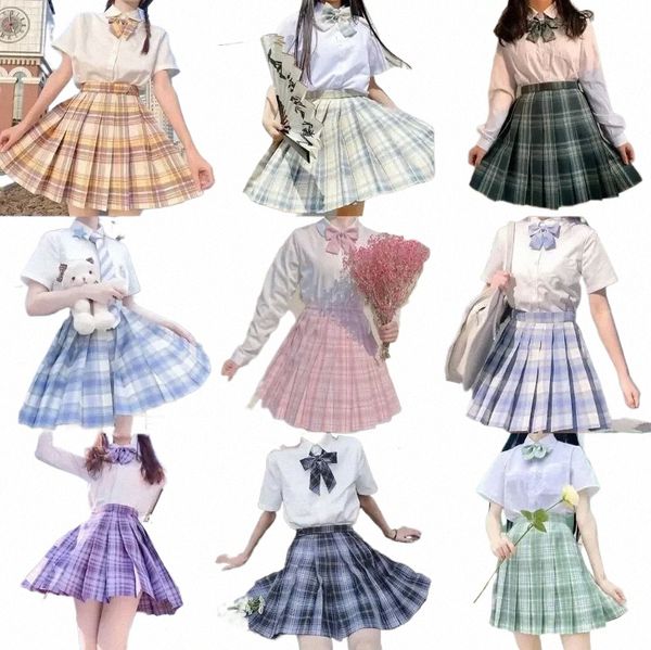 ragazze della scuola coreana uniforme gonne a pieghe uniforme scolastica giapponese vita alta a-line gonna scozzese sexy uniformi JK donna set completo f10d #