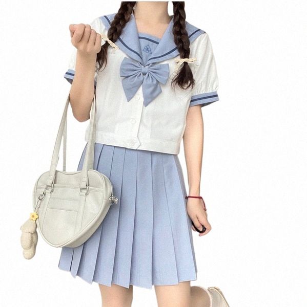 2021 Nova Escola Azul Dr Lolita Saia de Verão Jk Uniformes Escolares Japoneses Top + Saia + Gravata Adolescente Meninas Anime Cosplay Ternos de Marinheiro U5JZ #