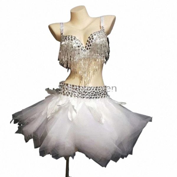 Sexy Cristais Sutiã Saia 2 peças Set Mulheres Sexy Dança Tutu Traje Rhinestes Saia Prom Party Stage Wear Conjuntos de Roupas q0tQ #