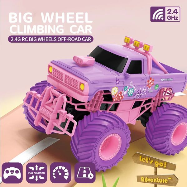 RC Auto Rosa Pickup Truck Elettrico Arrampicata Resistente alle cadute Acrobazia Giocattolo telecomandato per regali per feste per bambini Ornamento 240327