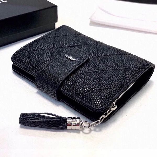 Caviar couro unissex designer prata hardware portátil e pequena carteira multi cartão bit requintado e luxuoso diamante treliça moeda pu kmll