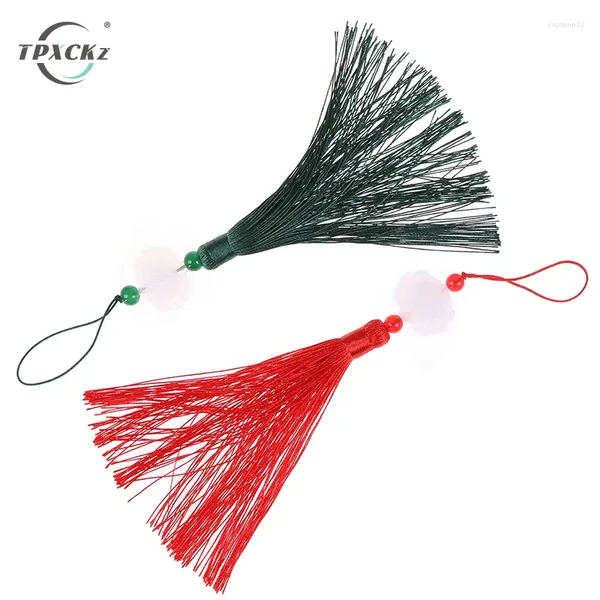 Dekoratif Figürinler 1pcs Çin Retro Beyaz Yeşim Lotus Tassel Fring Diy moda alaşım zanaat aksesuarları