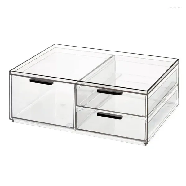 Scatole portaoggetti Elegante set trasparente per scrivania con 3 cassetti larghi: la soluzione perfetta per organizzare lo spazio di lavoro in modo ordinato ed elegante