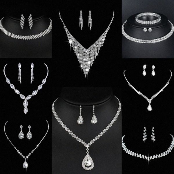 Wertvolles Labordiamant-Schmuckset aus Sterlingsilber, Hochzeit, Halskette, Ohrringe für Frauen, Braut, Verlobungsschmuck, Geschenk z3LK #