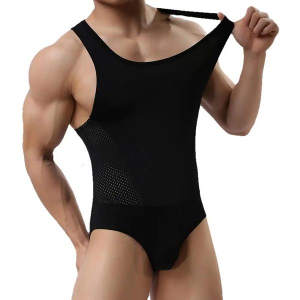 PESSOA CORAJOSA Marca Respirável Malha Bodysuits Homens Shapers Collant Masculino Body Building Singlet Roupa Interior Shapewear para Homens Colete 240323