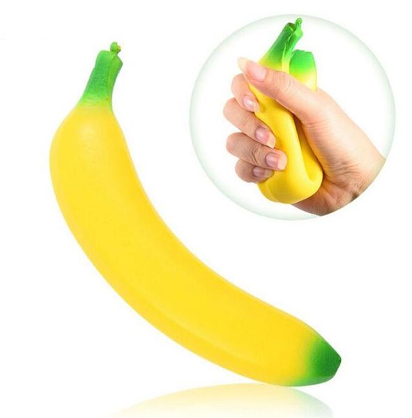 Novidade diversão elástico banana brinquedo sensorial banana squishy imitação brinquedo fidget squishies espremer presente fragrância perfumada jumbo decoração animada