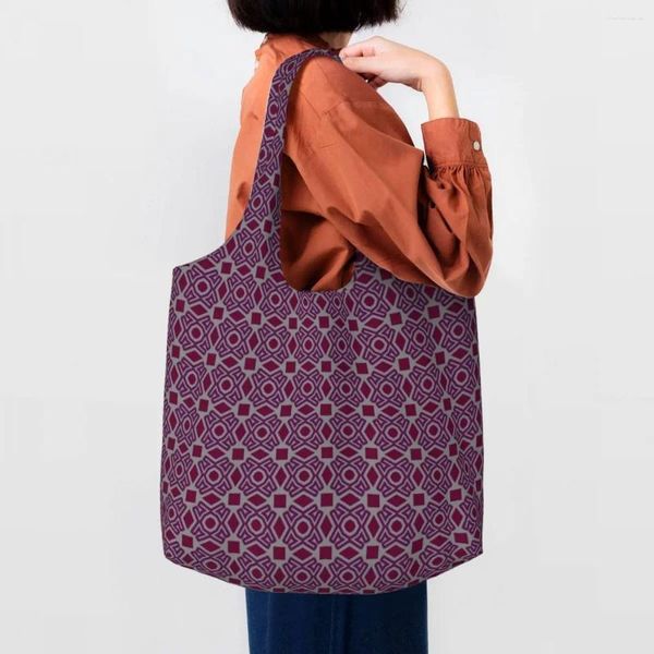 Sacos de compras Reciclagem Qatar Padrão Bolsa Mulheres Ombro Canvas Tote Lavável Mercearia Shopper Pogal Bolsas