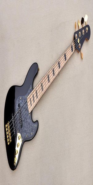 Заводская черная 5-струнная электрическая бас-гитара с активной схемой Черная жемчужная накладка Золотая фурнитура Кленовый гриф Может быть3144219