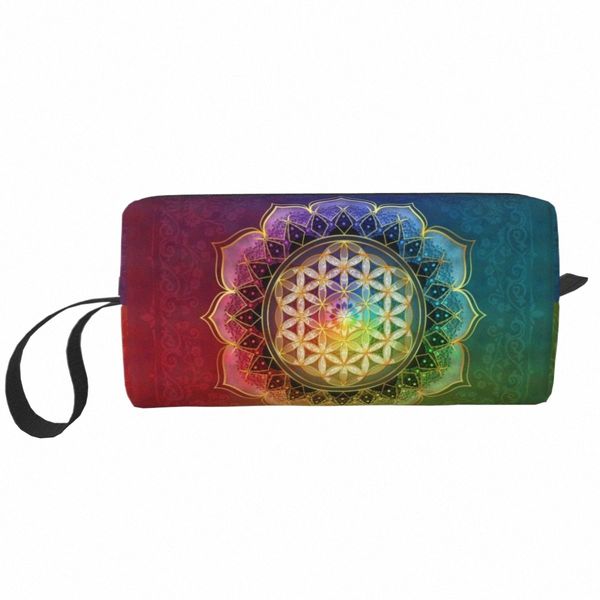 Rainbow Fr Of Life Com Lotus Higiene Bag Geometria Sagrada Maquiagem Organizador Cosmético Senhoras Beleza Armazenamento Dopp Kit Box 49sm #