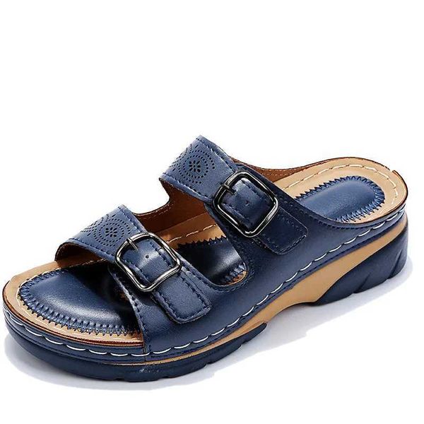 Hausschuhe Frauen offene spitze Sommer hausschuhe Schuhe 2024 Neue Doppel Schnalle Keil Damen Sandalen Plus Größe Plattform Casual hause rutschen h240328HHMT