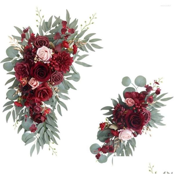 Flores decorativas grinaldas 2 pçs / set vintage enterrar arco europeu sinal de boas-vindas imitação flor banquete decoração canto entrega h dhs8x