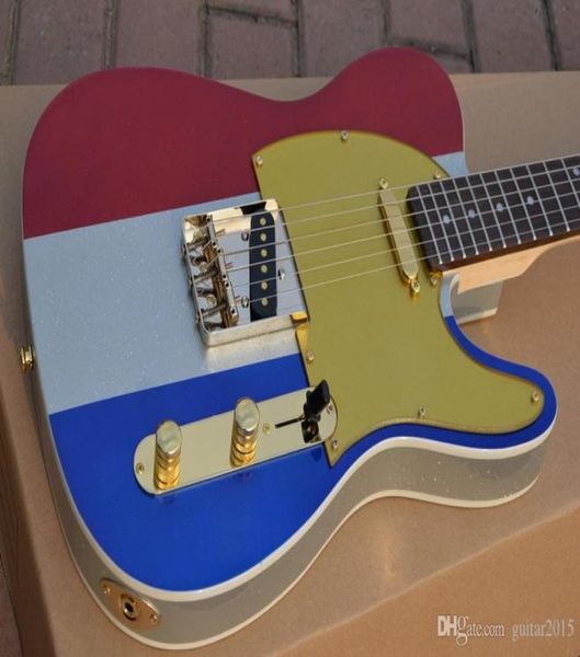 Custom Shop Buck Owen Edição Limitada 1996 Vermelho Branco Azul Grande Brilho Guitarra Elétrica Gold Pickguard Golden Hardware9676772