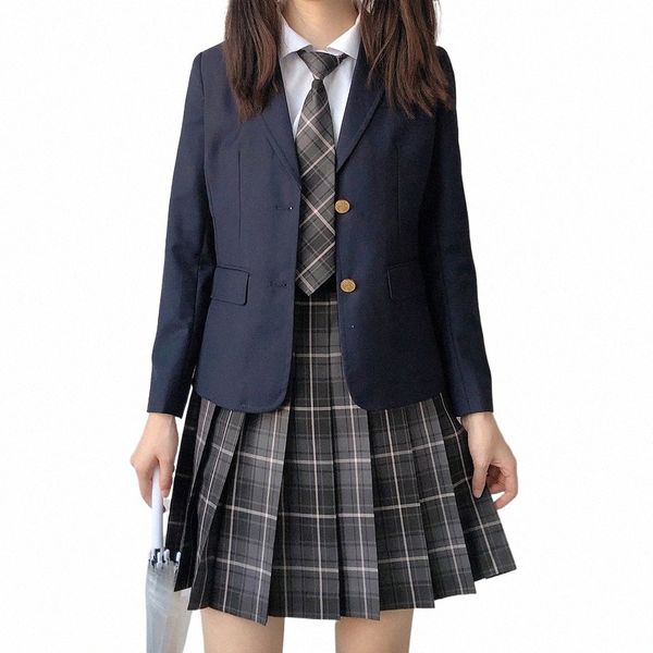 Япония Preppy Style Women Dr Set JK Cute Kawaii High School Class Girl Студенческая форма Пиджаки Одежда Темно-синее пальто Осень 73fB #