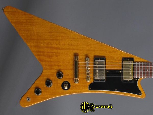 Moderne Korina 1958 Ristampa Heritage 1982 Natural Flying V Chitarra elettrica Pagaia per barca Paletta stile Gumby Dot Inlay Gold Hard8248733