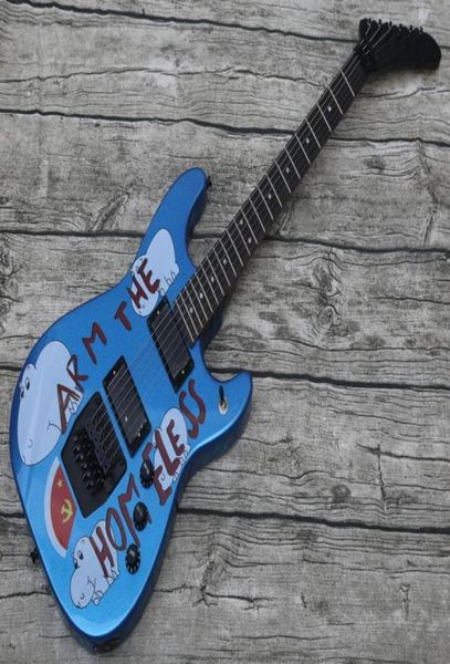 Personalizado Tom Morello Arm The Homeless Metal Blue Guitarra Elétrica Cópia EMG Pickups Floyd Rose Tremolo Bridge Locking Nut Black Ha2135699
