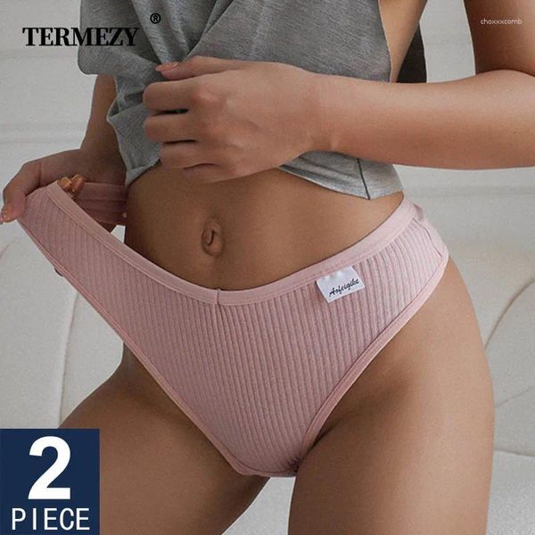 Kadınlar Külot Termyzy 2pcs/Set Çizgili Pamuklu İç Çamaşırı Düz ​​Renk Kılavuzu Düşük Katlı Külot Kadın Çamaşırı Kadın Çamaşırı