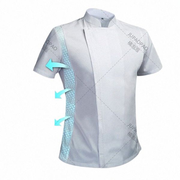 Verão chef traje cozinheiro jaqueta masculina camisa branca do chef restaurante uniforme barbeiro workwear macacões restaurantes 56j4 #