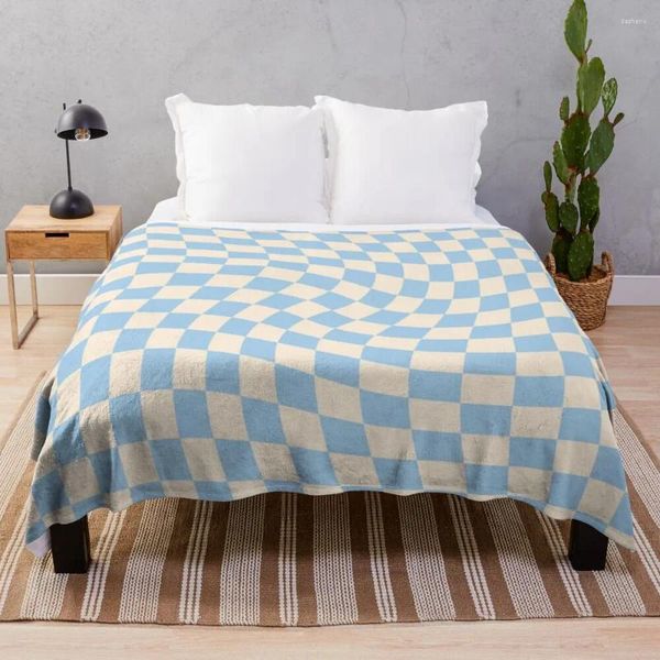 Blankets Check II - Coperta da tiro twist blu baby, soffice e soffice, grande plaid da letto