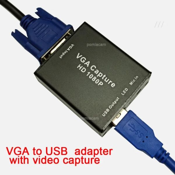 Conversor adaptador AT-VGA VGA-TO-USB, Suporte a placa de captura de áudio e vídeo 1080p com cabo VGA, entrada de sinal VGA USB2.0 Saída