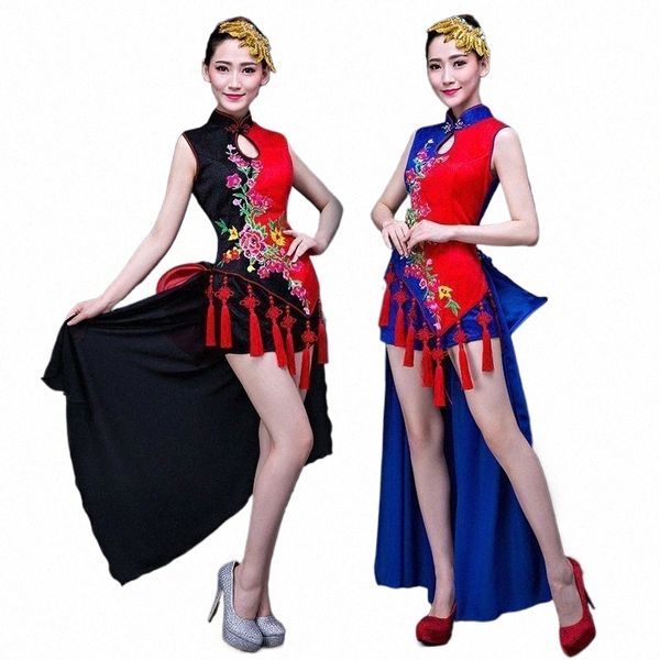 dança clássica moderna chegsam roupas de desempenho estilo chinês fã popular guzheng dança l0Af #