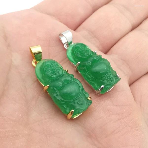 Pingente colares charme 25x12mm verde jade corte oco esculpido buda amuleto budista 1 peça