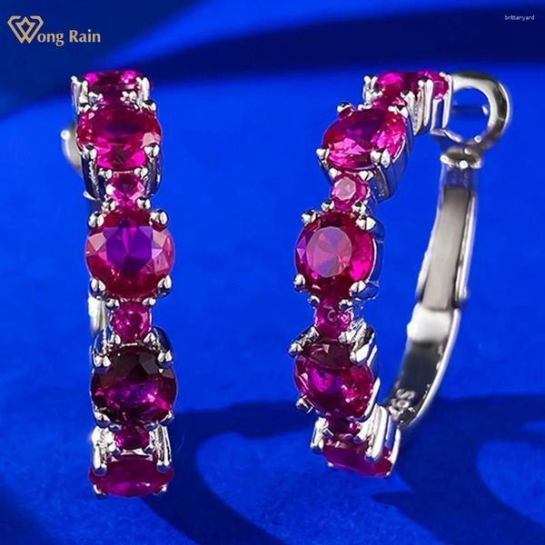 Çember Küpeler Wong Yağmur Vintage 925 STERLING Gümüş Ruby Safir Taş Kadınları Düğün Partisi Hediyeleri Güzel Takı Toptan