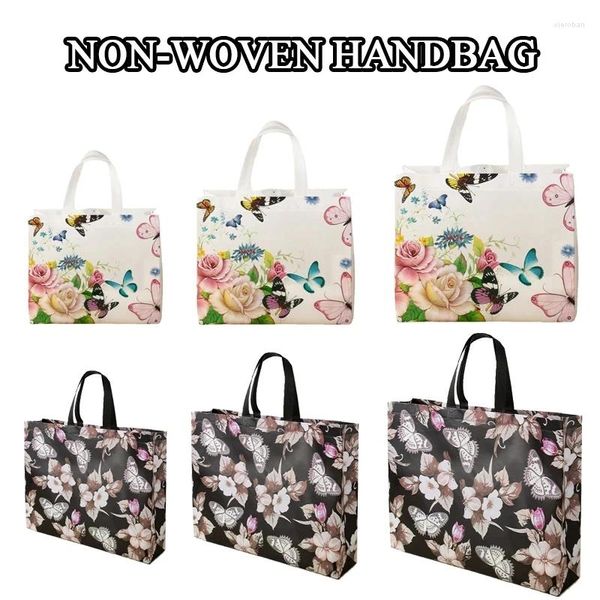 Sacos de armazenamento Saco de compras de mercearia com estampa de borboleta e flor não tecido Eco Travel Takeaway Dobrável Bolsa Reutilizável