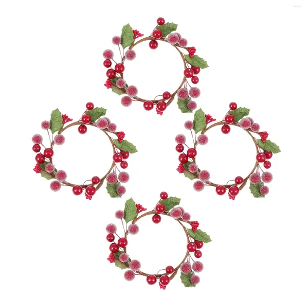 Flores decorativas 4 PCs Christmas Berry Wreath Xmas Decorating Acessory Garland Decorations Mini Gift Ornament Polyster Party Adornment