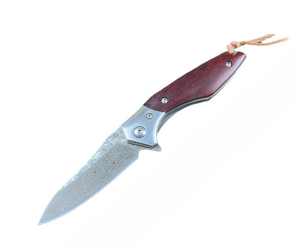 A6713 Coltello pieghevole Flipper di alta qualità Damasco Blade in paliare manico in palissandro cuscinetto cuscinetto a campeggio per esterni esterni aperti