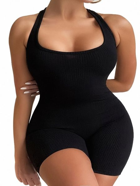 Macacão de cabeceira preto de tamanho mais fi, cor sólida feminina sexy cor de roupas pretas 53nv#