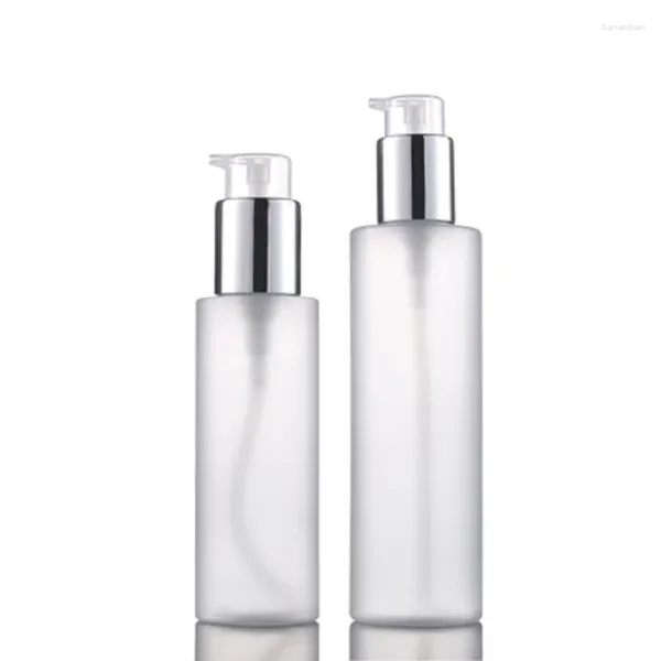 Aufbewahrungsflaschen Leere Flasche Kunststoff Frosted Shiny Silver Ring Lotion Pumpe 100 ml 200 ml 20 Stück nachfüllbare kosmetische Verpackung Fläschchen Behälter