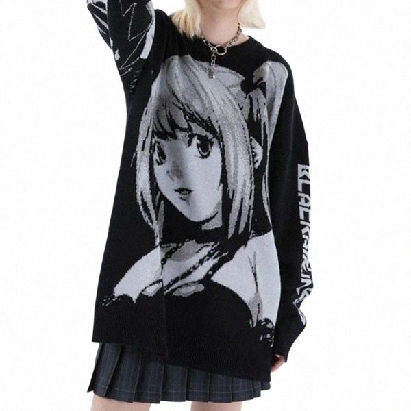 Mulheres hip hop streetwear harajuku camisola vintage estilo japonês anime menina de malha 2023 cott pulôver suéteres roupas femininas 59rj #