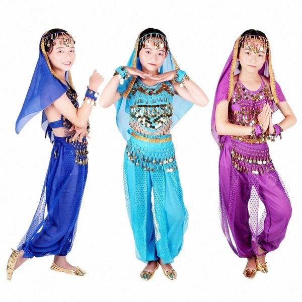 Costumi di danza del ventre Bambini Danza orientale Ragazze Danza del ventre India Set di danza del ventre Vestiti di danza del ventre Bambino Bambini indiani 6 colori y2AZ #