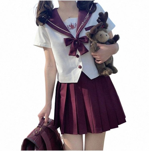 Japão Jk Uniforme Meninas Roupas Escolares Verão Bordado Manga Curta Lg Manga Curta Saia Set Girls' Authentic Sailor Suit C3YP #