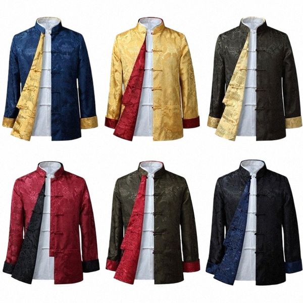 Tang-Anzug chinesische traditionelle Kleidung Vintage-Stil Herren LG-Hülse FI Frühling Winter Tang-Anzug Kleidung Jacke für Mann V7Xv #