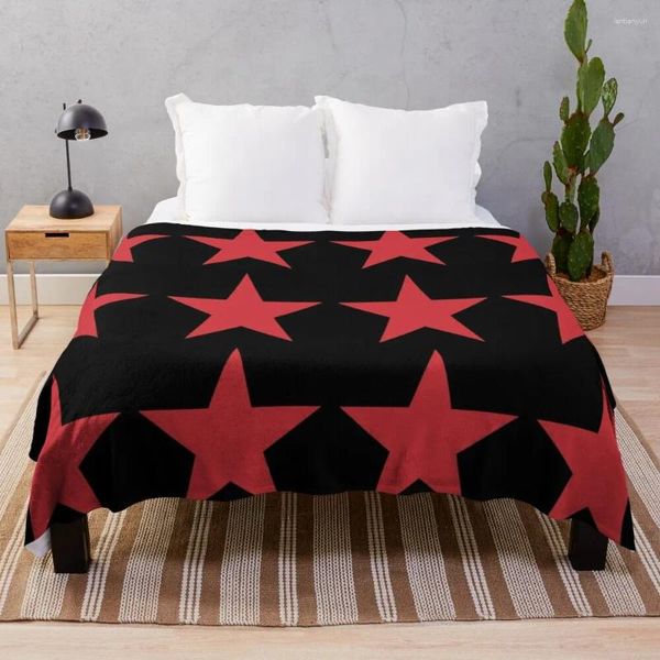Decken, große rote und schwarze Sterne, Überwurfdecke, Flanell, schön für schweres Bett zum Schlafen