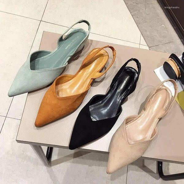 Sıradan Ayakkabı Flock Elastik Bant Sandalet Kadınlar Kapak Ayak Slingback Sandalias Mujer 2024 Saçımlı Düşük Ahşap Toynak Topuklu Sandales Bayanlar