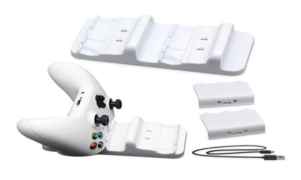 Игровые контроллеры Джойстики для Xbox One S Зарядное устройство Двойная док-станция Зарядная станция с 2 аккумуляторами и USB-кабелем Беспроводное управление8481270