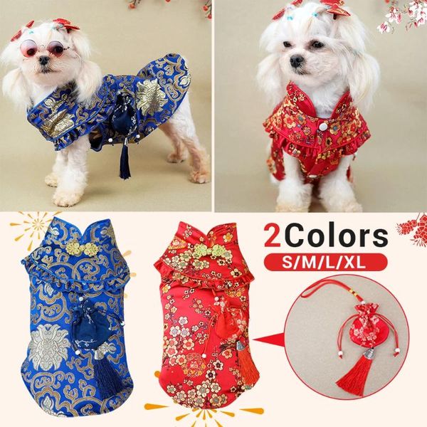 Vestuário para cães estilo chinês cães gatos tang-terno requintado fivela gola camisa ano tang-estilo pet traje tradicional filhote de cachorro roupas