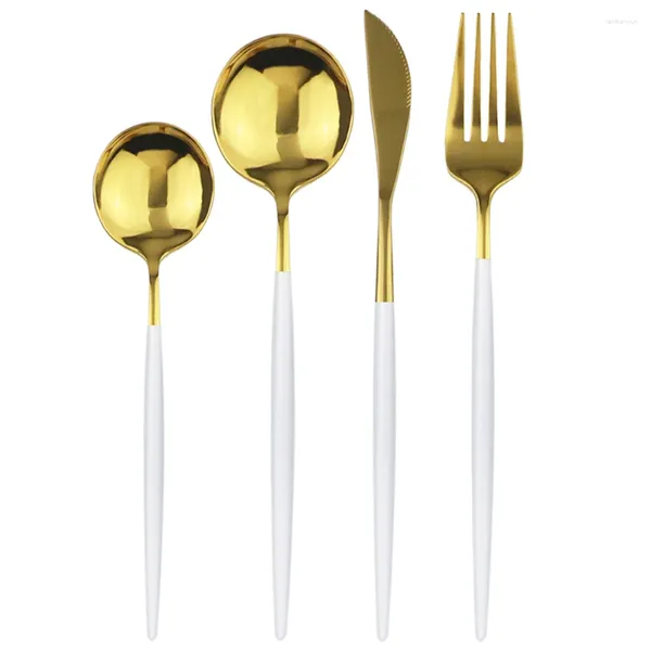 Set di posate 4 pezzi Set di stoviglie in oro bianco Cucchiaio da dessert Stoviglie in acciaio inossidabile 304 Specchio da cucina Posate Argenteria