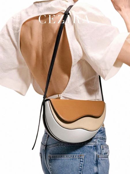 Cezira Fi Designer Ctrast Farbe Umhängetaschen Frauen Einzigartige schicke Stil Klappe Sattel Geldbörse Marke PU Vegan Leder Handtaschen f3sX #