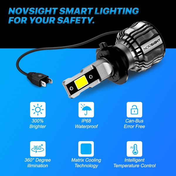 Novsight H7 Led Led Canbus Furlight Lacks H4 H11 H8 H9 9005 HB3 9006 HB4 H1 9012 Автомобильная лампа 72W 15000LM Bright 6500K Белые светодиоды