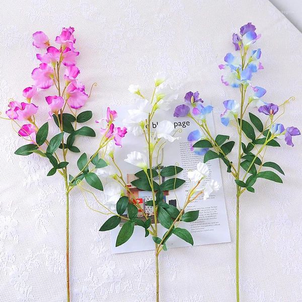 Flores decorativas simulação buquê de flores de ervilha arranjo de casamento plantas artificiais planta falsa casa sala de estar decoração de mesa