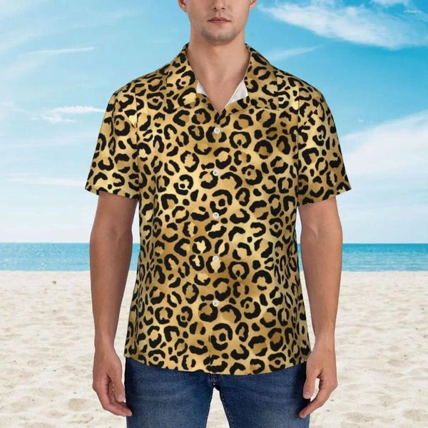 Camisas casuais masculinas camisa havaiana férias manchas animais impressão blusas cheetah elegante masculino de manga curta streetwear topo