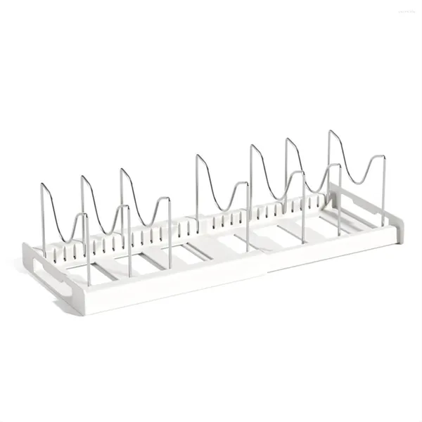 Rack expansível para armazenamento de cozinha, organizador de panelas e panelas para armário e tampa com 7 divisórias ajustáveis