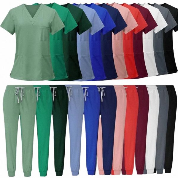 Heißer Verkauf Anti Falten Wable Weiche Stoff Krankenschwester Scrubs Krankenhaus Uniform Medizinische Scrubs Frauen Jogger Scrubs Sets Paar h9jJ #