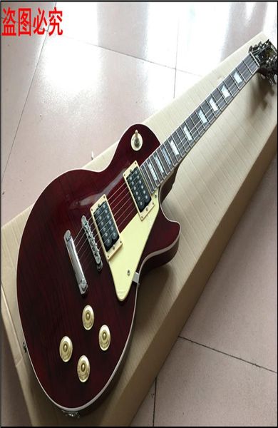 Neue Standard LP CUSTOM SHOP weinrote E-Gitarre Tiger Flame Standard Massiver Mahagoni-Korpus Real PO zeigt 4049651