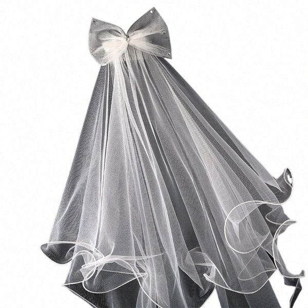 Véu de casamento com pente para crianças Acessórios de cabelo de casamento para meninas 2 Tier Bow Embellishment Props para tirar fotos i08H #