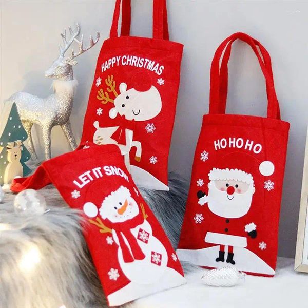 Decorações de Natal 3pcs Feliz Presente Sacos Xmas Tree Boneco de Neve Santa Elk Candy Tote Bag Ano Crianças Favores Noel Navidad