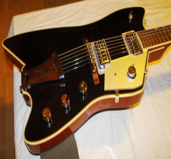 Seltene G6199 BillyBo Jupiter schwarze E-Gitarre, Chrom-Hardware, weiße Korpusbindung9157189